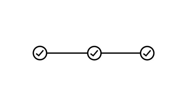 Minimalist animated progress bar with three sequential checkmark appearing on a clean white background, for business presentations, task completion tracking, and digital workflow ui