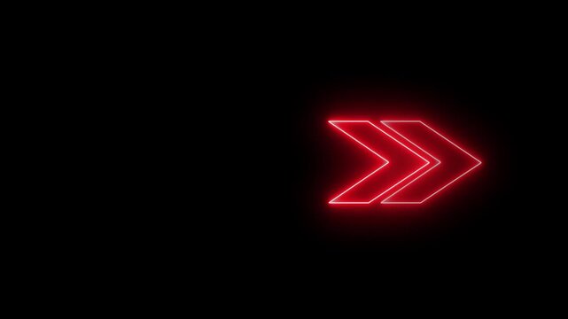 Three bright red neon arrows with a glowing outline are arranged horizontally pointing to the right visual effect that conveys speed and Modern Technology Motion Graphics.
