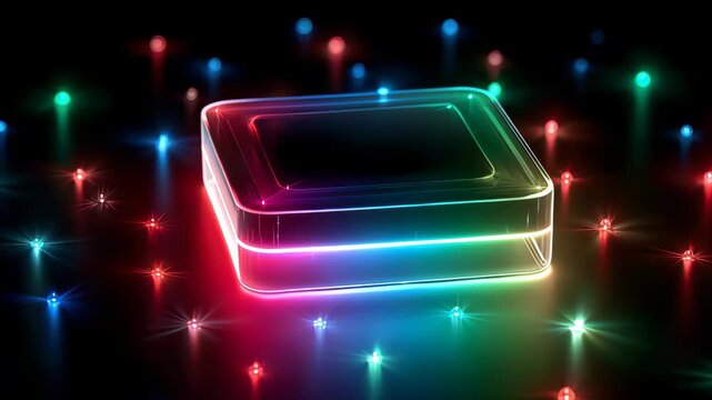 Colorful glowing box on dark surface