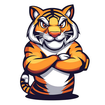 Tiger Flat Vector Illustration, Cute Wildlife Animal Cartoon Icon Isolated on White Background