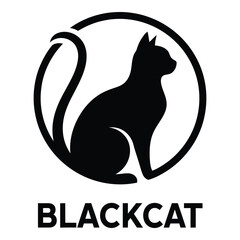 Black Cat Silhouette Logo Design Template with Text © Daisy