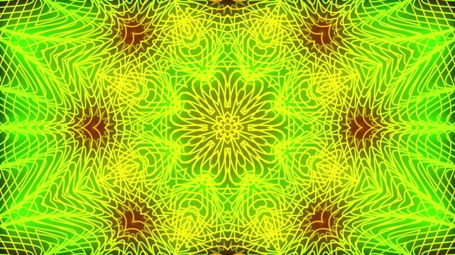 Abstract glowing green neon geometric mandala pattern background an motion