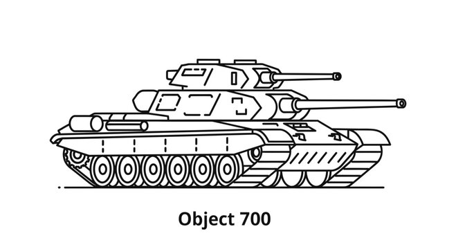 Object 700 Tank Line Art Illustration - Military Vehicle Drawing