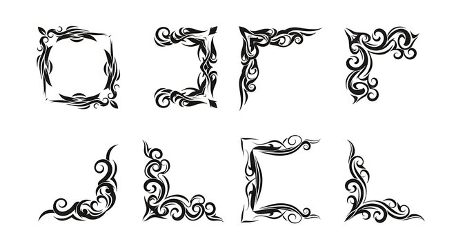 Set of ornate vintage corner frames and decorative floral elements for design projects and embellishments