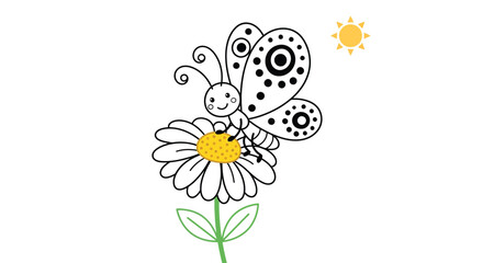 Butterfly And Floral Arrangement Black And White Vector Illustration © Sonjita
