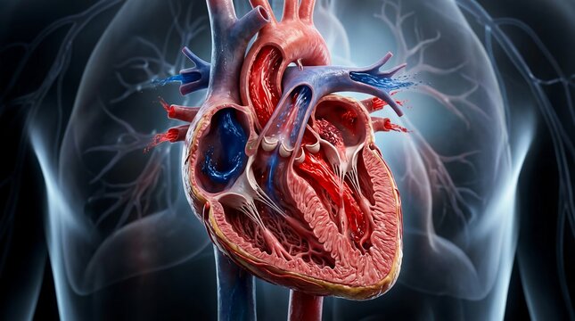 Detailed Anatomy of Human Heart with Blood Flow and Circulatory System