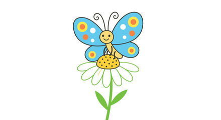 Cartoon butterfly and daisy flower colorful vector illustration on white background © Sonjita