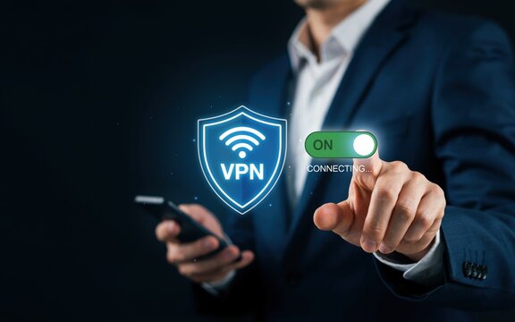 Businessman activating a vpn connection on a smartphone