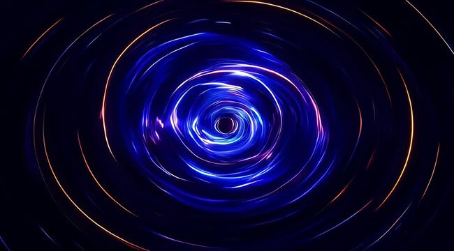 Abstract swirling blue light trails forming a hypnotic tunnel vortex, digital motion background, energy flow, futuristic warp speed, cyber space