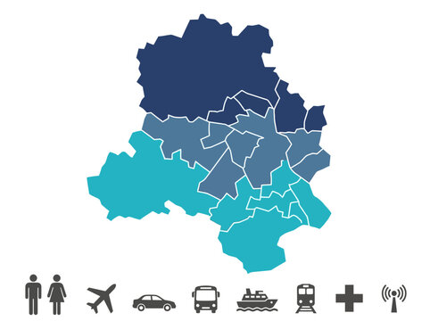 Map of Delhi India Districts Infographic with Urban Icons