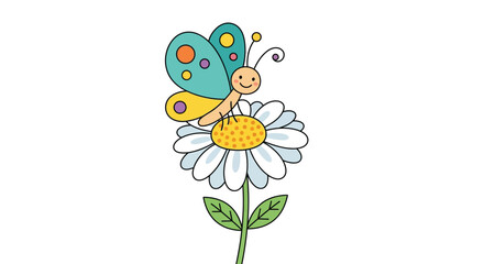 Butterfly And Daisy Flower Colorful Vector Illustration On White Background © Sonjita