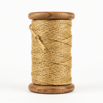 Golden twine spool isolated on white background  