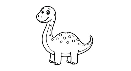 Cartoon Brachiosaurus Dinosaur Line Drawing On White Background © Sonjita