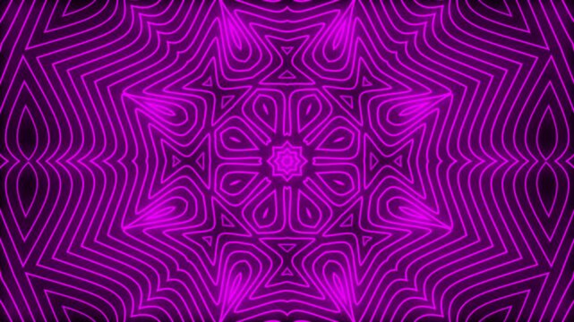 Abstract glowing purple neon lines forming hypnotic symmetrical kaleidoscope