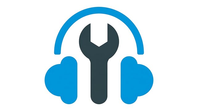Headphones icon with a wrench repair symbol