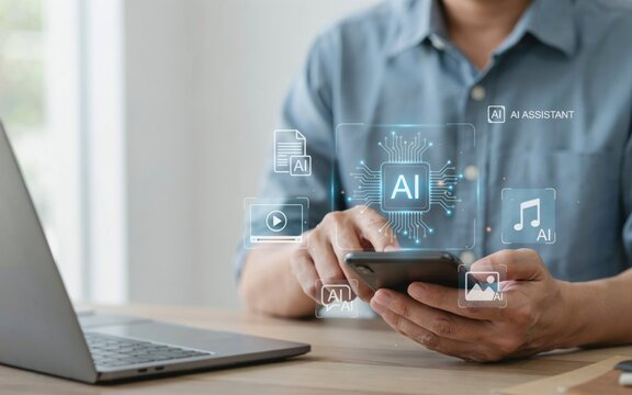 Person using ai assistant technology on smartphone