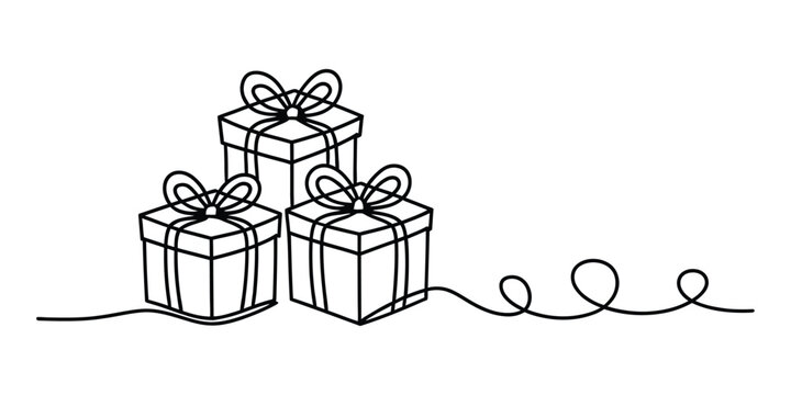Three gift boxes drawn with one continuous black line