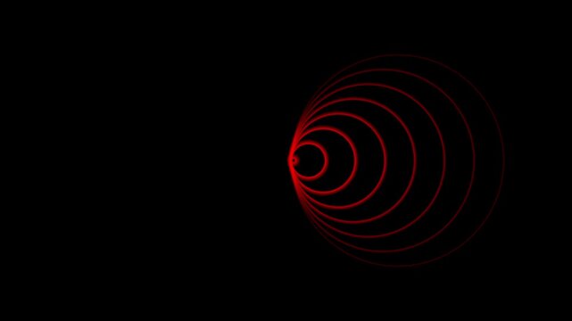 Read neon radial wave glowing simple on black background.Technology radio waves signal icon animation.