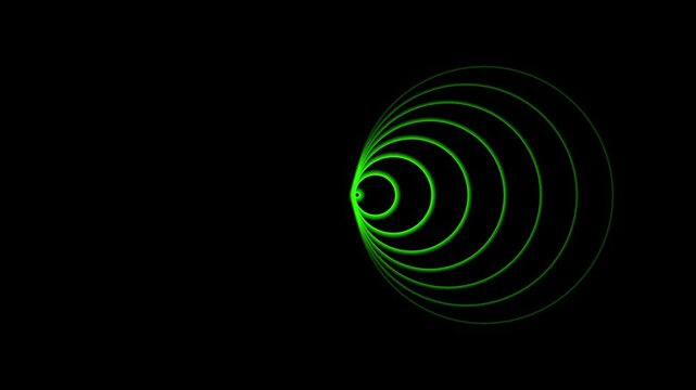 Green neon radial wave glowing simple on black background.Technology radio waves signal icon animation.