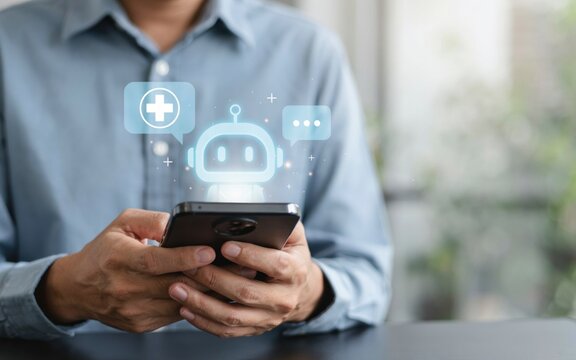 Person using a smartphone with a medical chatbot interface