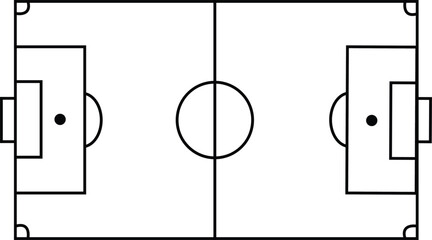 Soccer field diagram black and white vector illustration on a white background with goal areas and center circle © Md Riaj