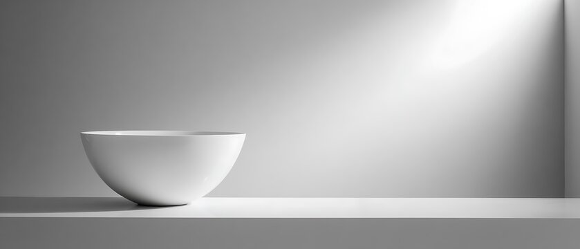 Minimalist white bowl on smooth surface with gradient lighting