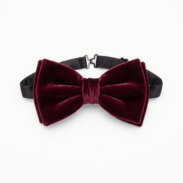 Velvet bowtie isolated on white background with black strap  