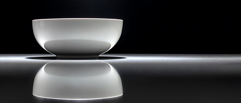 Modern minimalist white bowl on reflective surface with gradient lighting