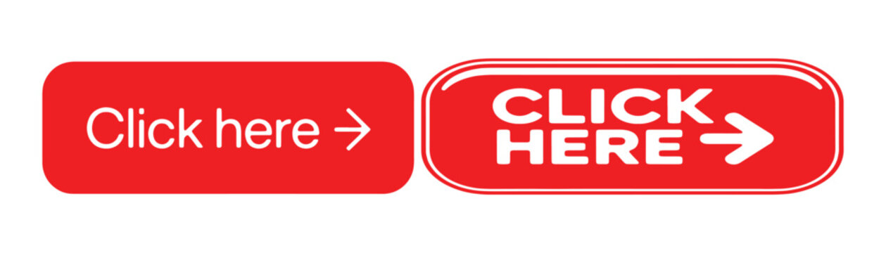 Click here button with arrow icon, call to action for website or application interaction prompt.