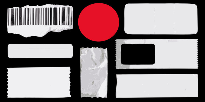collection of white paper labels with barcode sticker on transparent background stickers label design printing logistics inventory retail product tagging packaging identification scanning