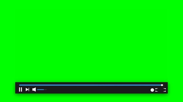 Video Player User Interface with Control Bar and Playback Buttons on a Green Screen Background for Easy Chroma Keying and Video Production