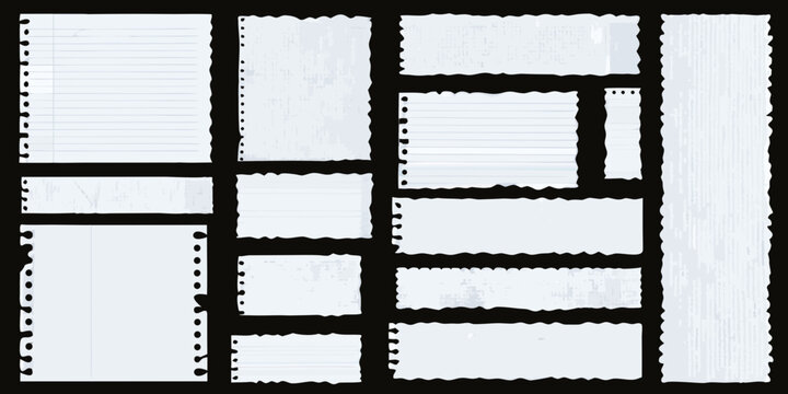 torn lined and graph paper pieces realistic collection notebook writing stationery school supplies office education study learning journaling diary sketching drawing planning organizing
