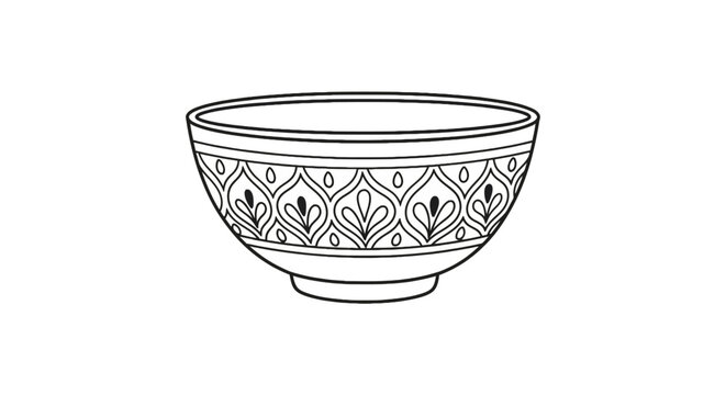Ornate decorative ceramic bowl with paisley pattern line art