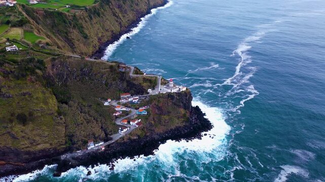 Farol da Ponta do Arnel, Oldest Lighthouse In The Azores On S&atilde;o Miguel Island, Portugal. Aerial Shot