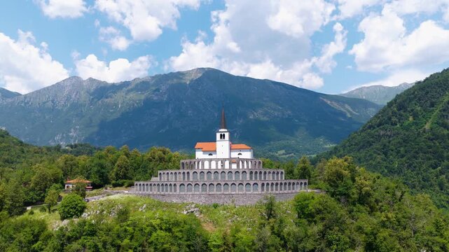 Church of St. Anthony In Slovenia. Historic Religious Building And Traditional Architecture. Aerial Drone Shot
