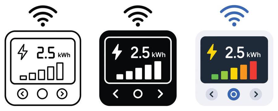 Smart energy meter display icon with wireless connectivity, electricity
