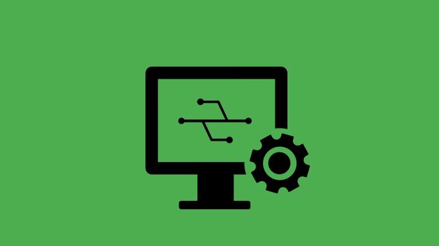 Version control system concept featuring computer, version lines, and gear symbols. Suitable for software management, revision tracking, configuration, and development workflow.