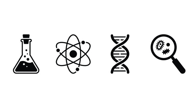 Scientific chemistry laboratory equipment vector set with glass beakers and flasks