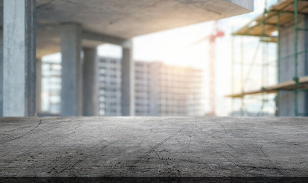 concrete surface against blurred construction site background