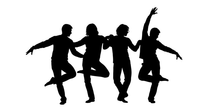 Silhouettes of four dancing figures in various poses