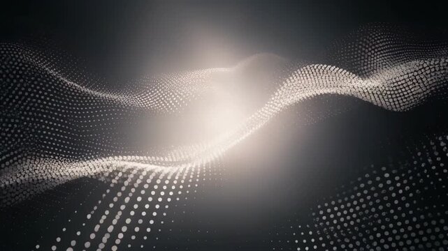 Abstract 3D wave pattern formed by gradient dots on dark background