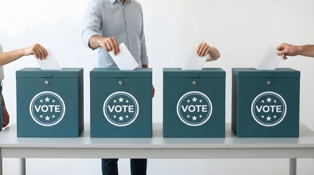 People casting votes in ballot boxes
