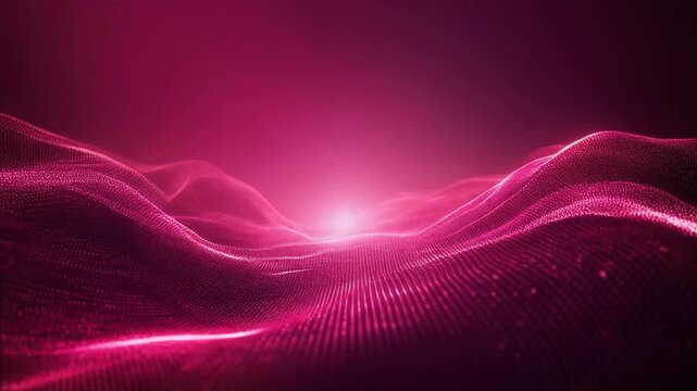 Abstract digital wave with glowing pink dots on a dark gradient background