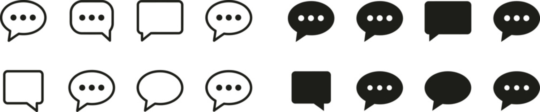 A comprehensive vector icon set featuring various hand drawn speech bubble designs in both outline and solid black styles for creative projects