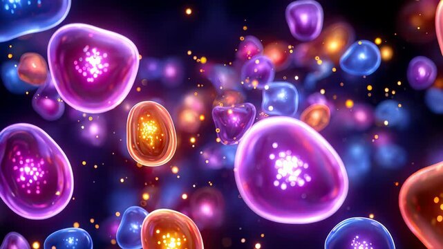 Colorful glowing cells in space