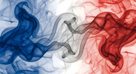 Fototapeta premium Elegant Red White and Blue Smoke Swirls Intertwining in a Sophisticated Abstract Composition.