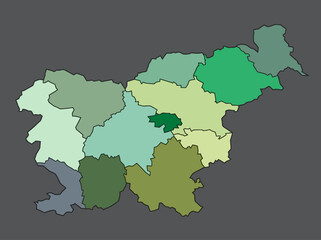 Obraz premium Slovenia administrative regions map in green shades