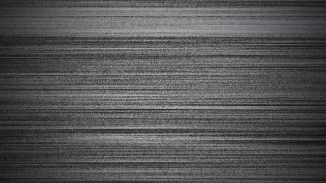 Analog television static noise texture with horizontal glitch interference and distorted monochrome signal lines for retro media effects, cinematic background, overlays, and vintage broadcast