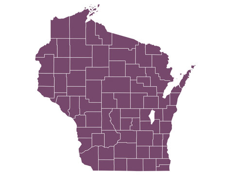 Wisconsin State Map with County Borders in Purple