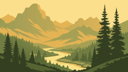Fototapeta premium Golden Sunrise National Park Valley Gradient Vector Landscape 